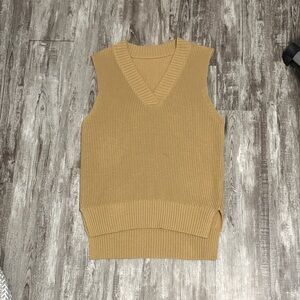 Tan Ribbed Knit Sleeveless Sweater Vest